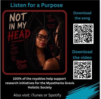 Promotional image for 'Not In My Head' song supporting Myasthenia Gravis research.