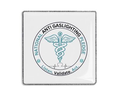 Logo of the National Anti Gaslighting Pledge with a medical caduceus symbol.