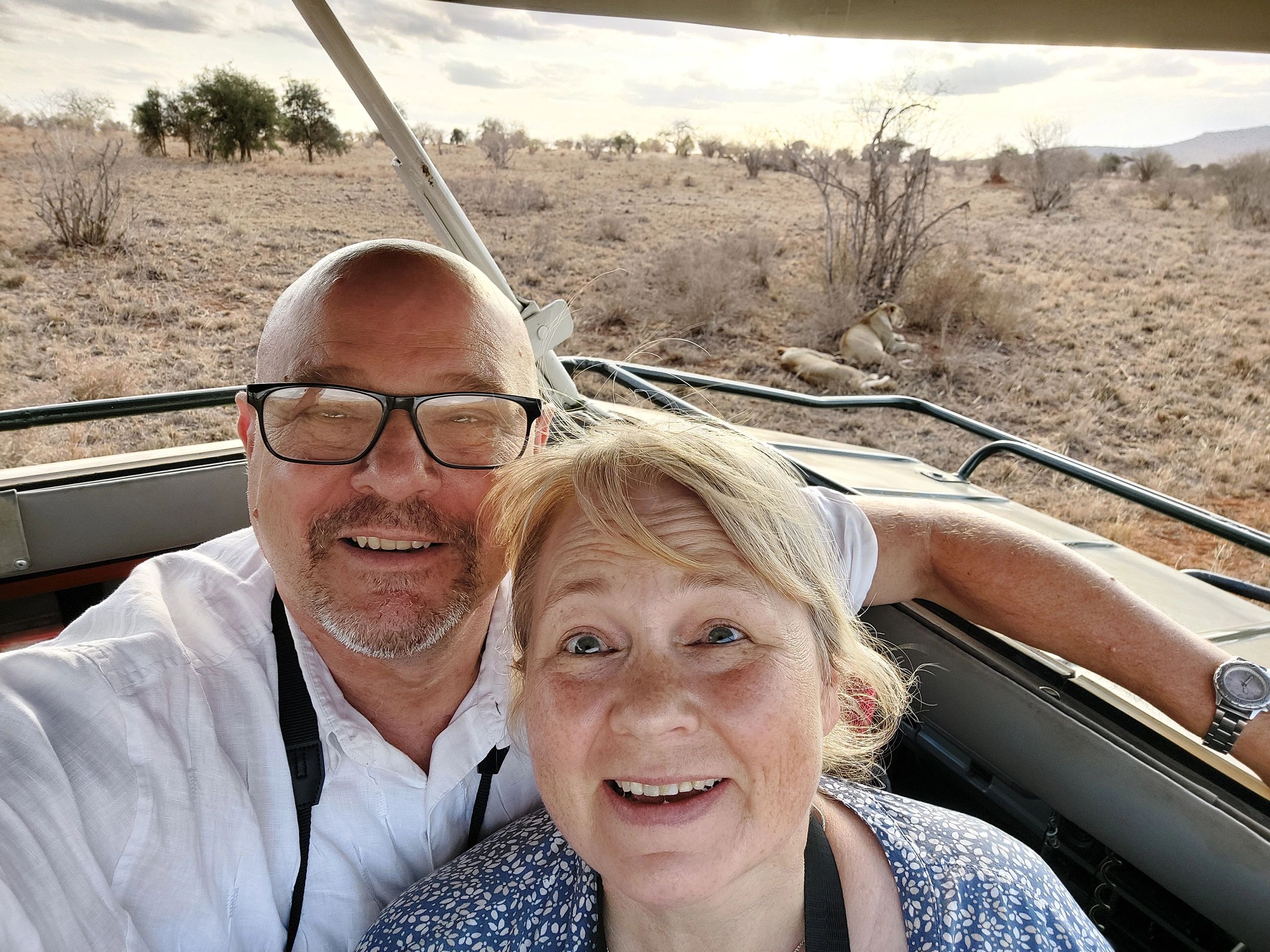 Andy and Kelly - Tsavo East National Park Kenya. Our first sighting of LIONS!