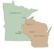 Map showing Minnesota and Wisconsin with the Mississippi River border.