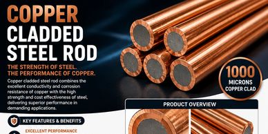 Copper cladded steel rods combining strength and superior conductivity with 1000 microns copper clad.