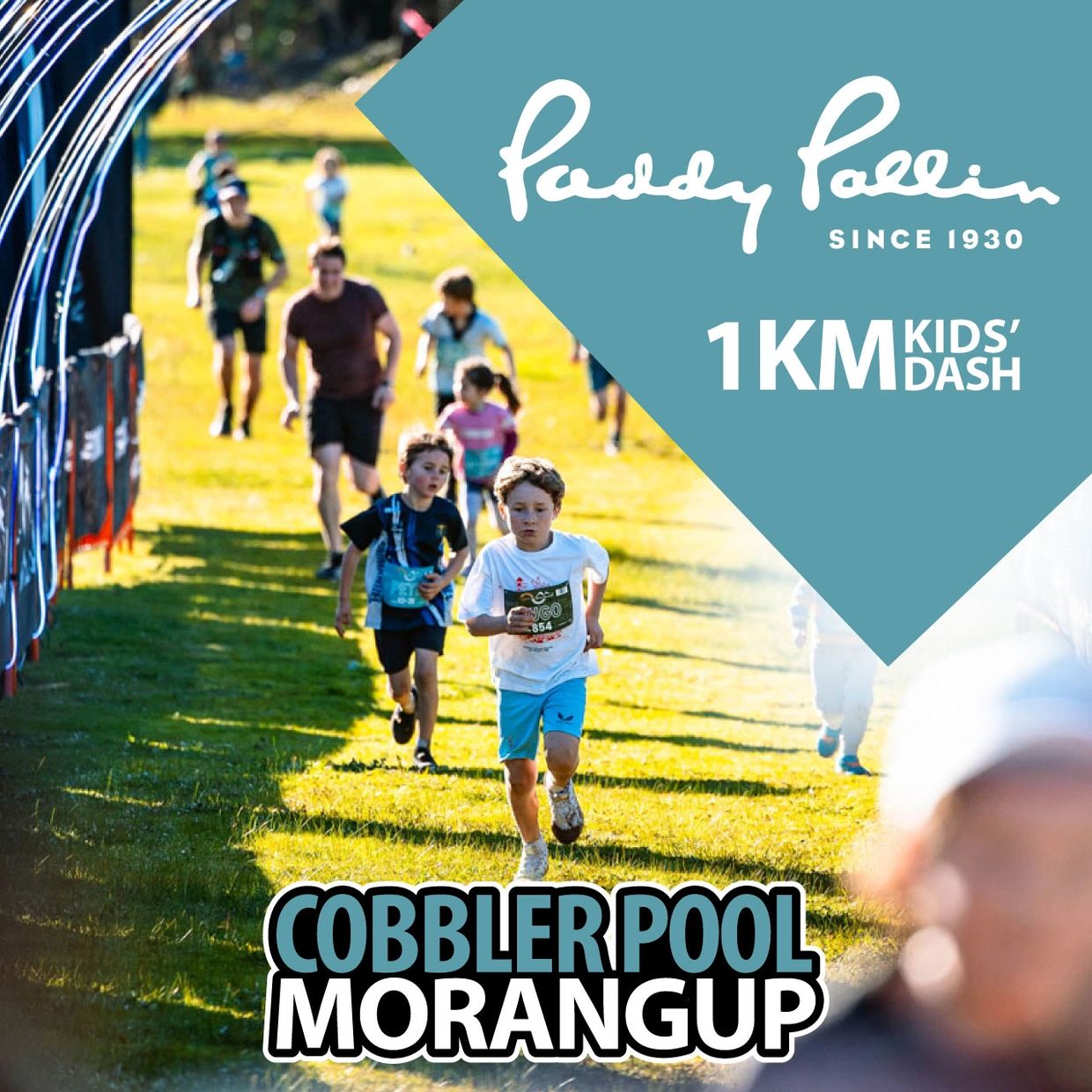 Kids racing in a 1km dash at Cobbler Pool Morangup event.