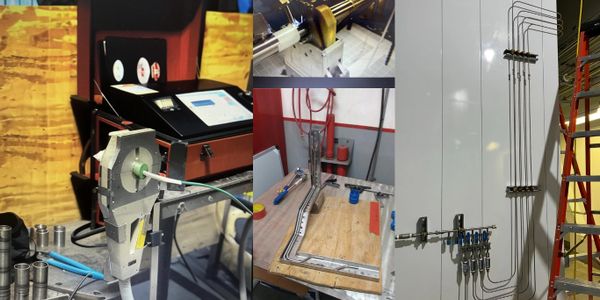 Various metal components and instruments in a workshop setting.