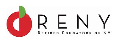 Logo of Retired Educators of NY with apple and leaf design.