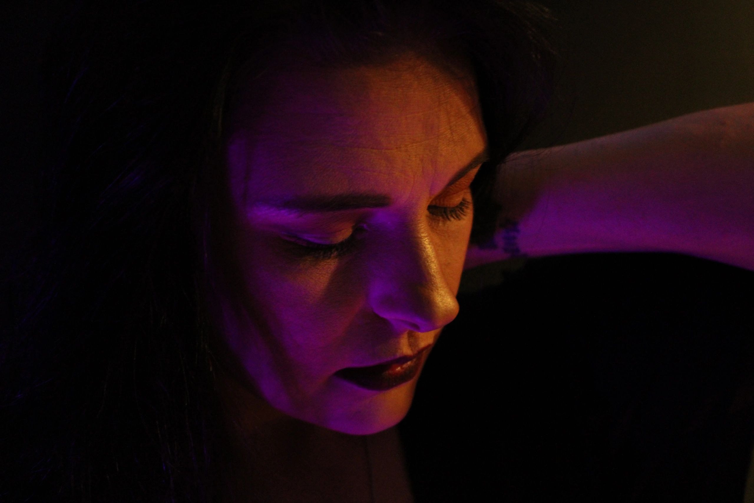 purple and orange light portrait photo