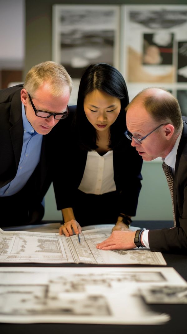 Three executive insurance brokers over a map discussing growth opportunities.