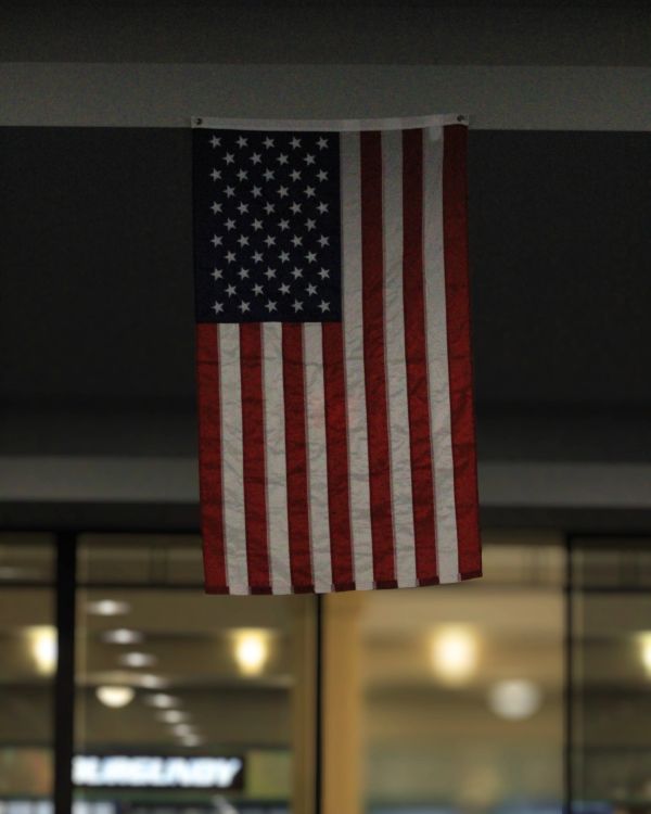 American flag hanging indoors.
