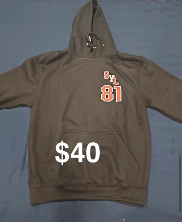 Brown hoodie priced at $40 with 'SVL 81' print.
