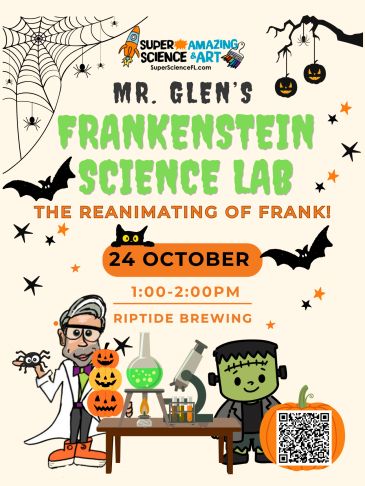 Halloween-themed Frankenstein science lab event poster for October 24.
