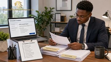 Businessman reviewing consumer complaint documents at his desk.