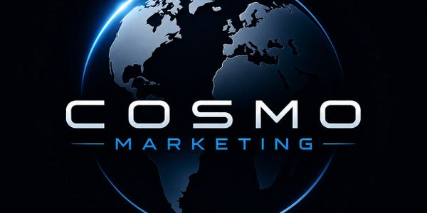 Logo for Cosmo Marketing with a glowing Earth background.