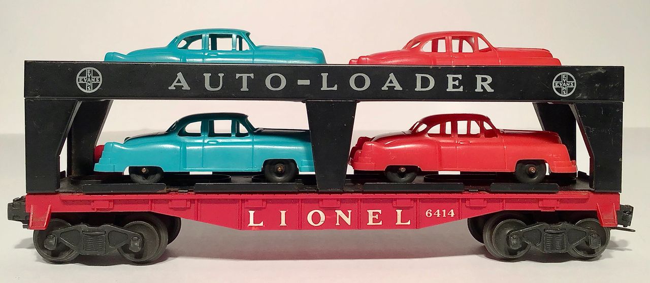 Lionel PW 6414 Evans Auto Loader With 2 Green Cars-2 Red Cars.RARE  Original b