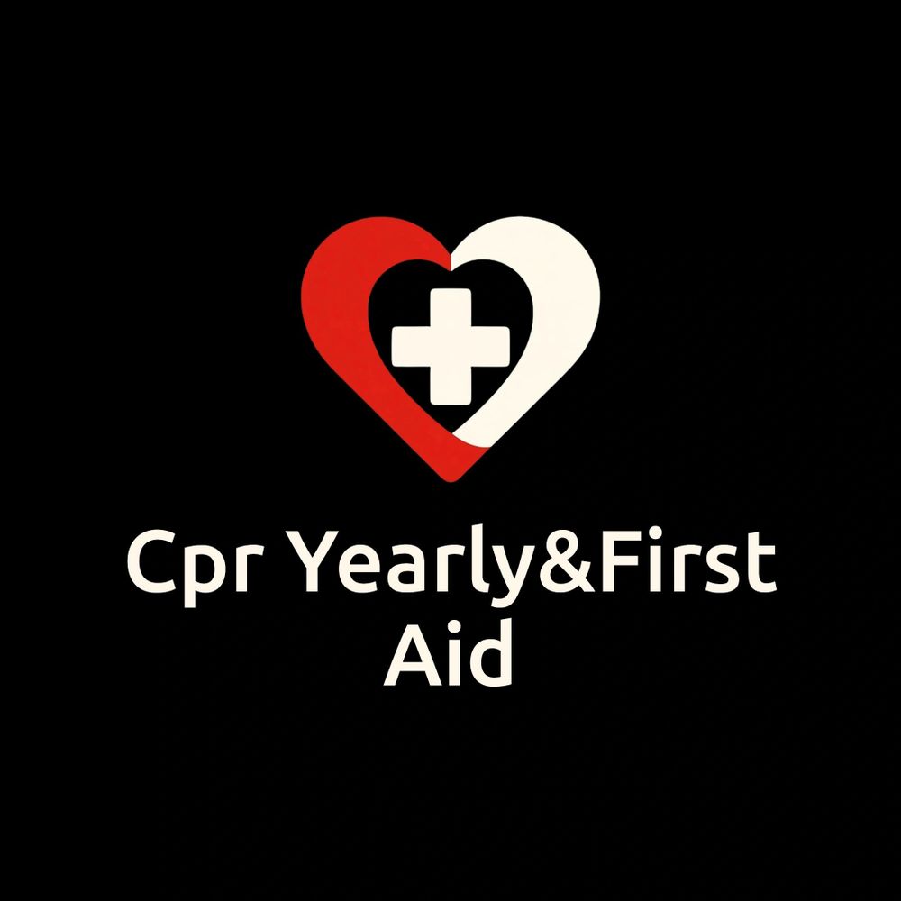 Heart-shaped CPR and first aid logo with a medical cross.