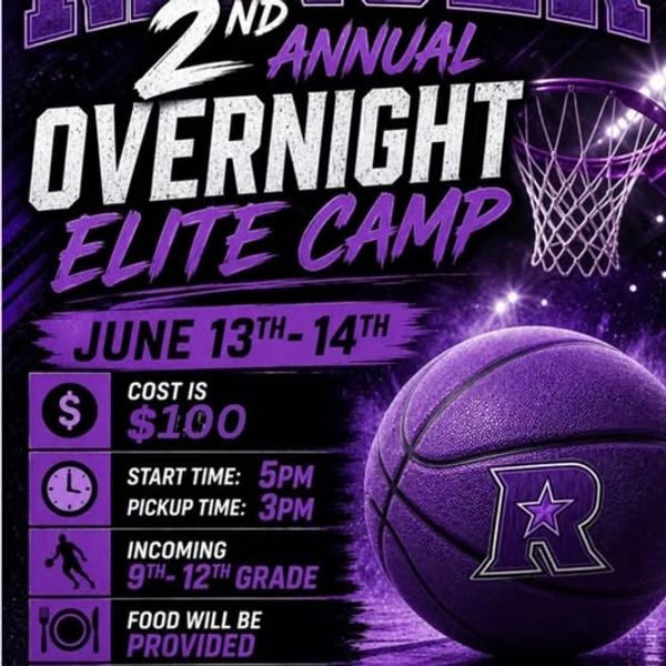 Flyers for a basketball overnight elite camp on June 13-14, $100 cost, for grades 9-12.