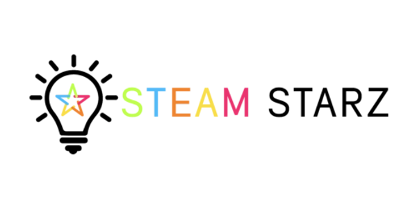 Colorful STEAM logo with a star on a black background.