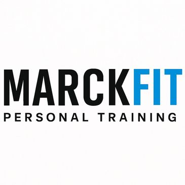 Logo for MarckFit Personal Training with bold black and blue text.