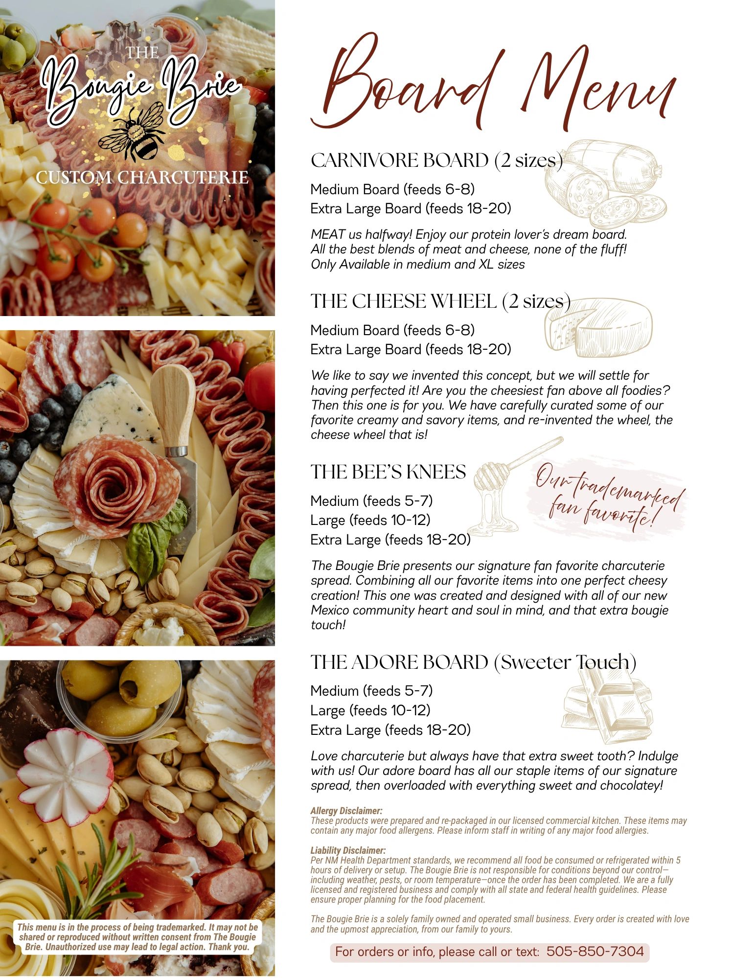 Custom charcuterie boards with various sizes and flavors from The Bougie Brie.