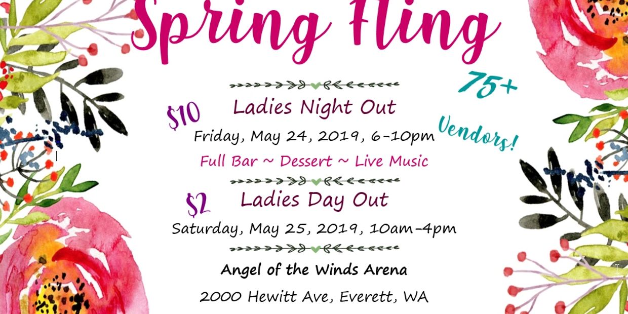Event flyer for Spring Fling at Angel of the Winds Arena.