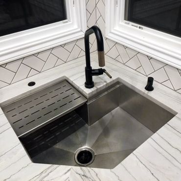 stainless steel diagonal corner single bowl workstation sink