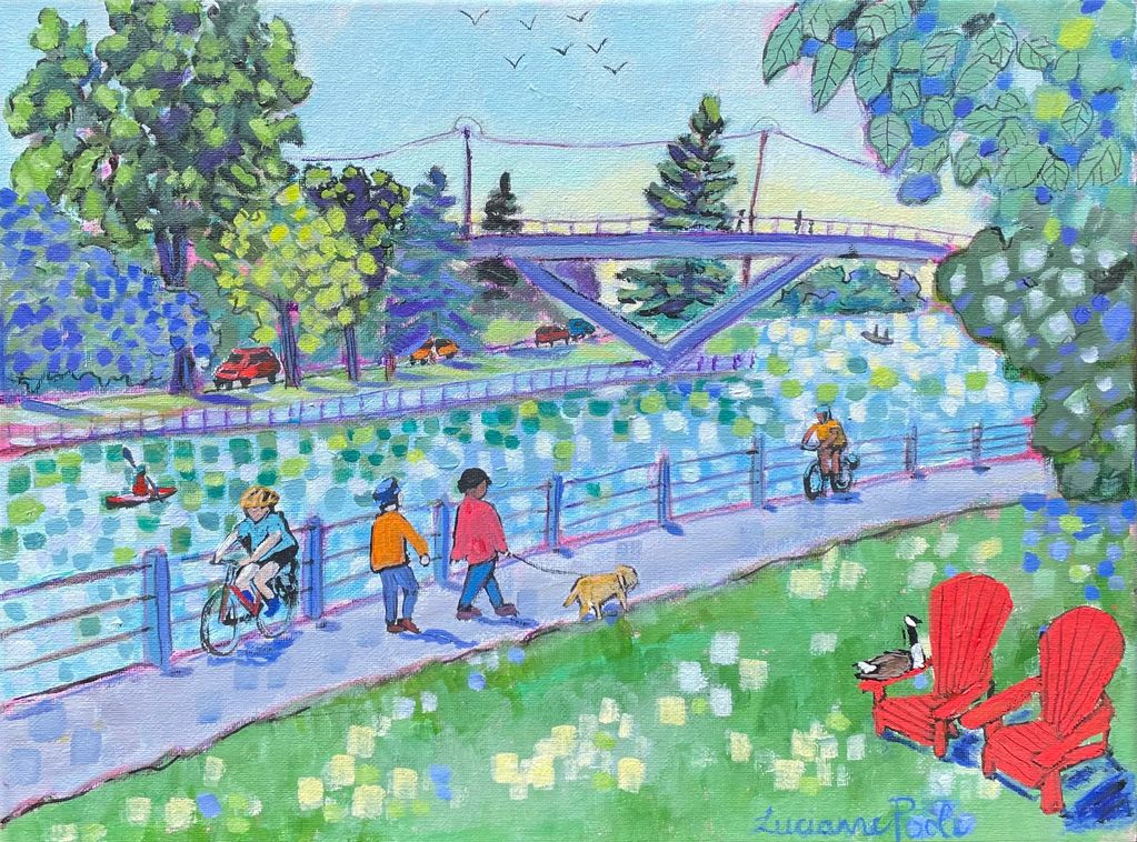 People walk, bike and kayak along the Rideau Canal, Ottawa, Ontario, on a summer’s day.