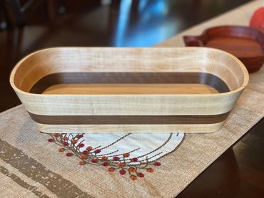 3 ring long oval maple bowl with walnut ring