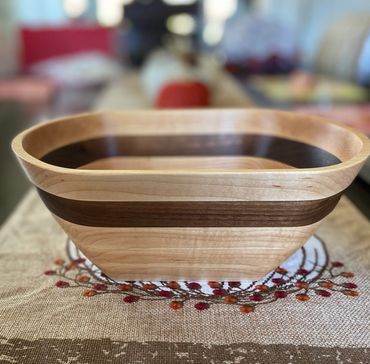 4 ring oval maple bowl with a walnut ring