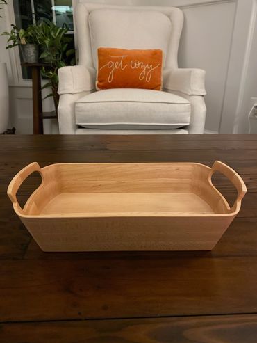 3 ring long oval maple serving tray with handles