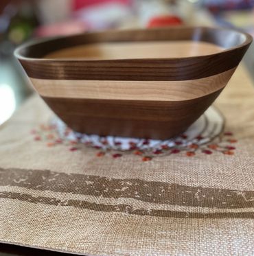 4 ring oval walnut bowl with maple ring