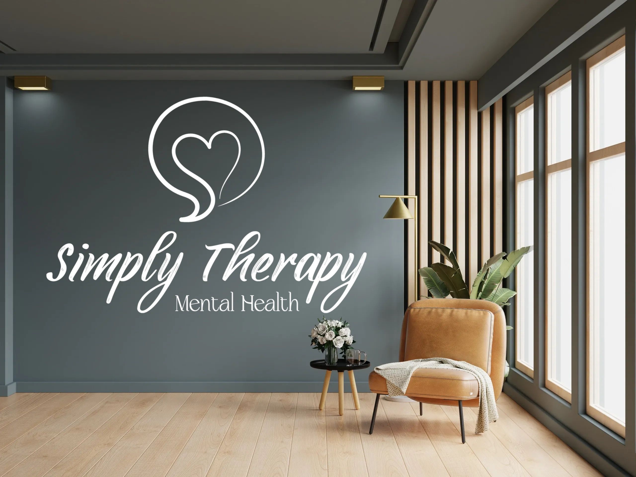 Cozy therapy room with natural light, calming, mental health support.