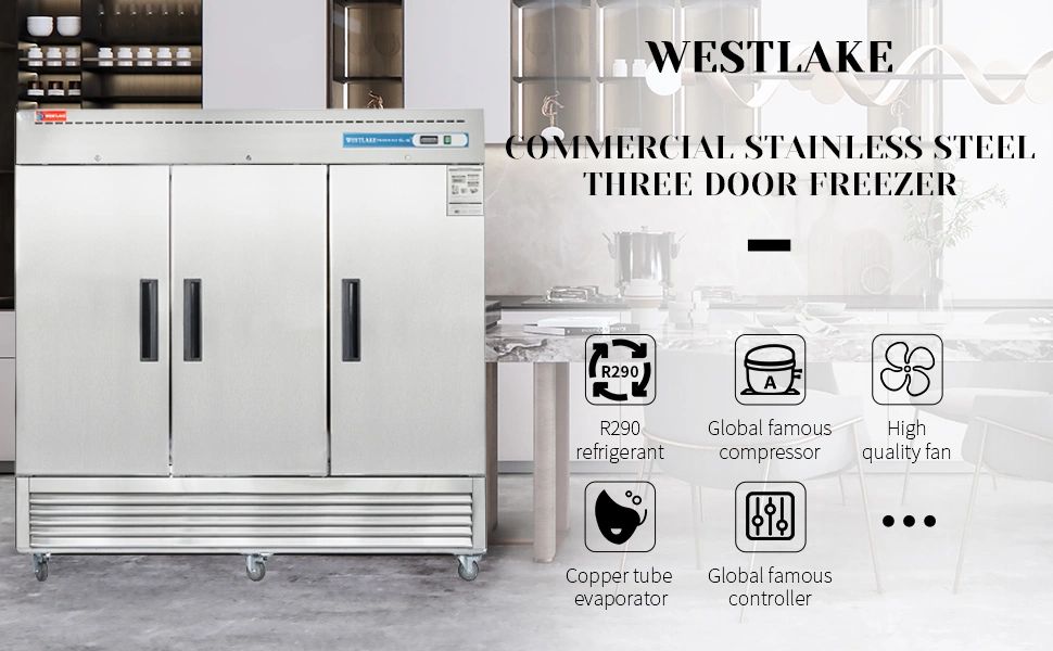 Westlake WKF82B 82" 3 Door Stainless Steel Solid Doors Commercial