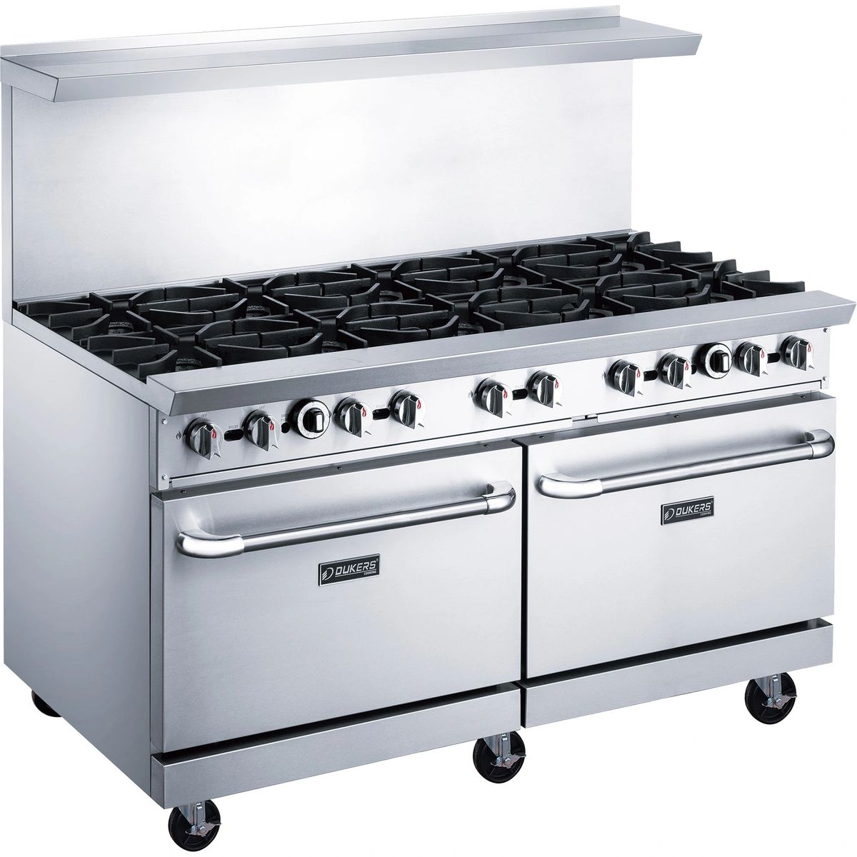 Dukers DCR6010B 60″ Gas Range with Ten (10) Open Burners and Two Oven