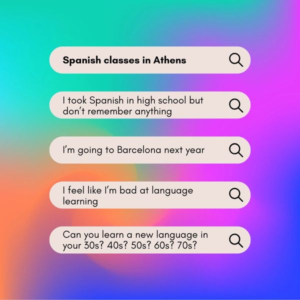 Search queries about learning Spanish and language skills at different ages.