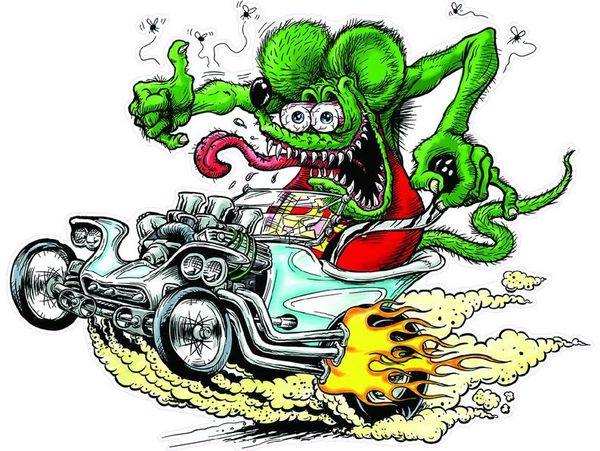 Ed Roth drawing of Ratfink driving Outlaw