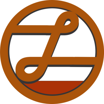 Orange Cirlce with a Large L inside. There is a single stripe on the bottom from left to right. 