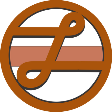 Orange Cirlce with a Large L inside. There is a single stripe in the middle from left to right. 