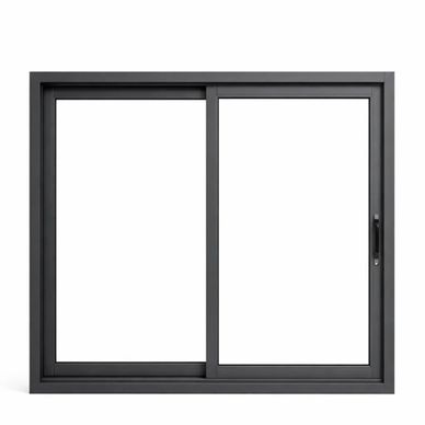 Black aluminum sliding window frame with two panels.