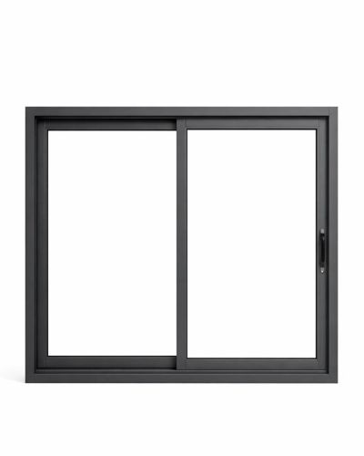 Modern black sliding window with a sleek frame on white background.