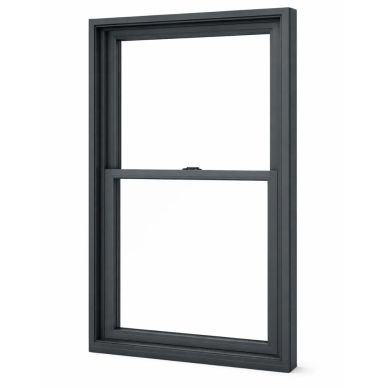 Black sliding window frame with two glass panels.