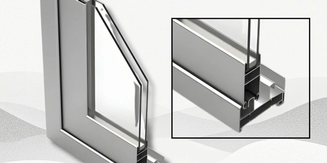 Cross-section of a double-glazed aluminum window frame.