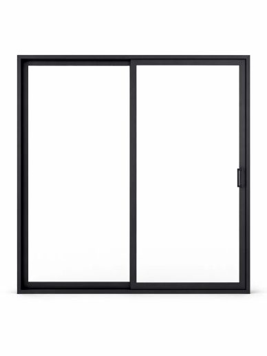 Black-framed sliding glass door with a simple modern design.