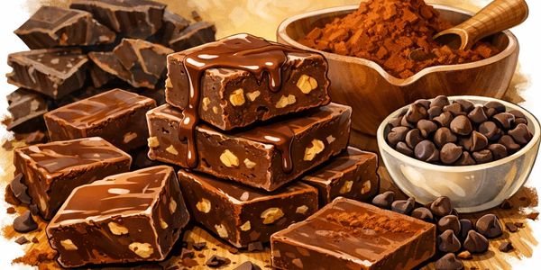 Delicious chocolate brownies with nuts and chocolate chips.