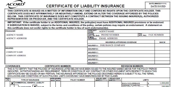 Certificate of insurance sample.