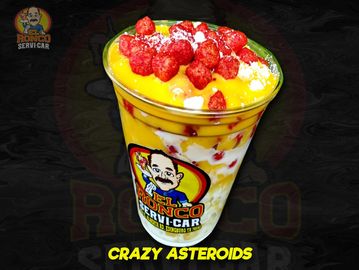 Colorful dessert named Crazy Asteroids in a cup.