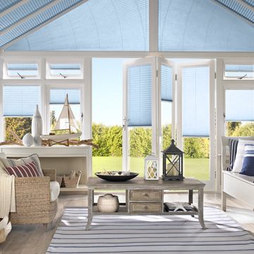 Conservatory blinds designed tgo fit perfectly no matter what shape. Keeps conservaoty cool in summe