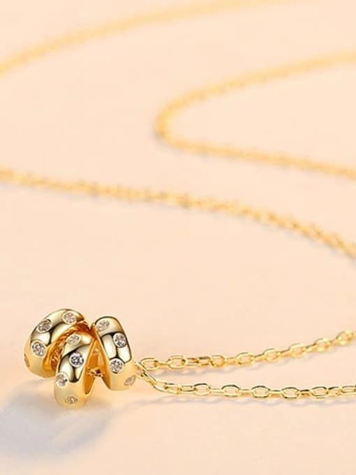 18k Gold Vermeil over .925 Italian Sterling Silver Necklace-3 Rings w/ Swarovski