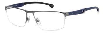 Rectangular semi-rimless eyeglasses with metal frame.