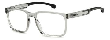 Clear and black rectangular eyeglasses.