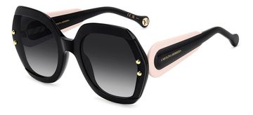 Black and pink stylish sunglasses with gold accents.