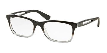Black and clear framed eyeglasses with 'RALPH' on the temple.