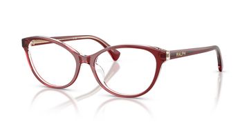 Red cat-eye glasses with Ralph branding